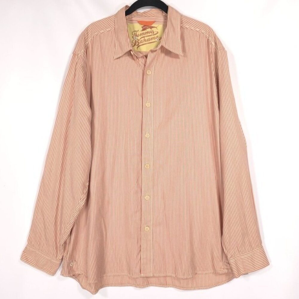 Tommy Bahama Men's Shirt Size XL Orange Striped Cotton Long Sleeve Button Up